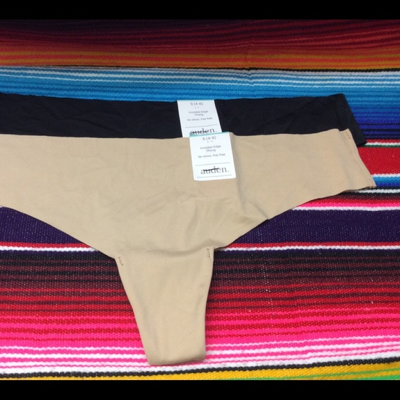 AUDEN WOMEN’S INVISIBLE EDGE THONGS SET OF 2 SIZE: S (4-6) COLOR: BLACK AND TAN - Picture 1 of 5